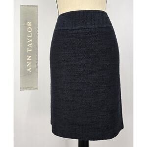 Ann Taylor Boucle Pencil Skirt Blue Black Sparkle 10